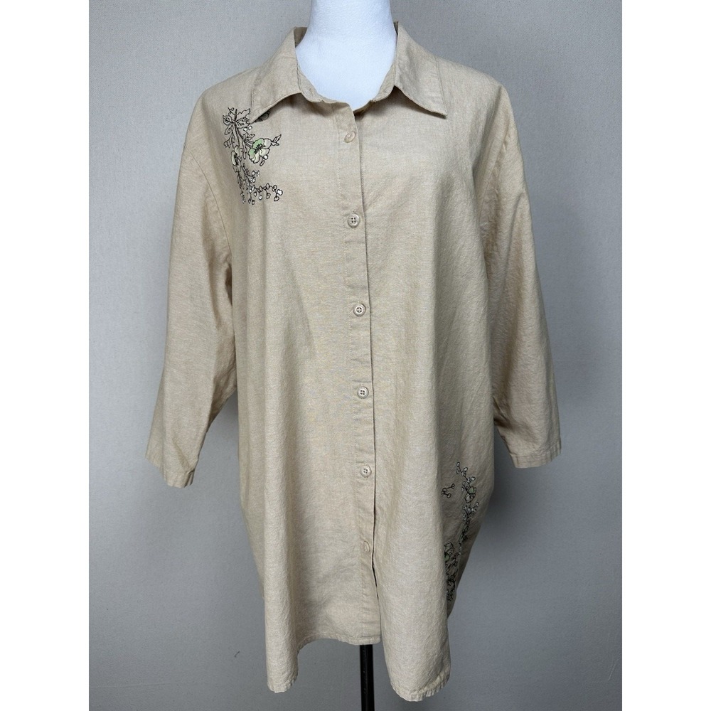 Classic Elements Women's Sz 24W/26W Button Up Shirt SS Embroidered Floral